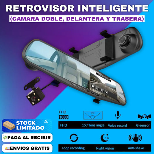 ESPEJO RETROVISOR CON CÁMARA DELANTERA Y TRASERA MODELO 2024